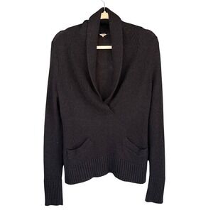 T5 Y2K VTG J.Crew Shawl Collar‎ Sweater Alpaca Blend Knit Pockets Black Medium